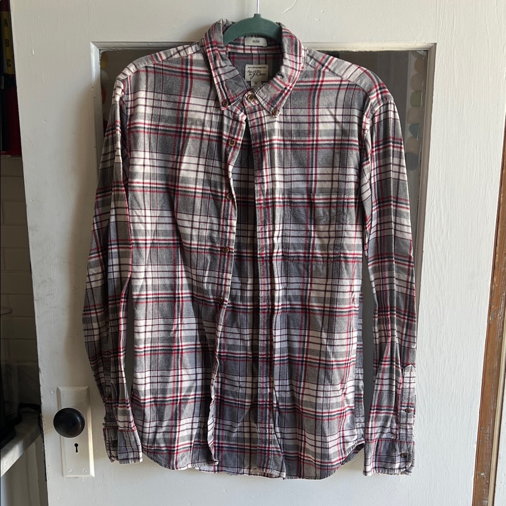 J. Crew Red and Gray Plaid Men's Flanel